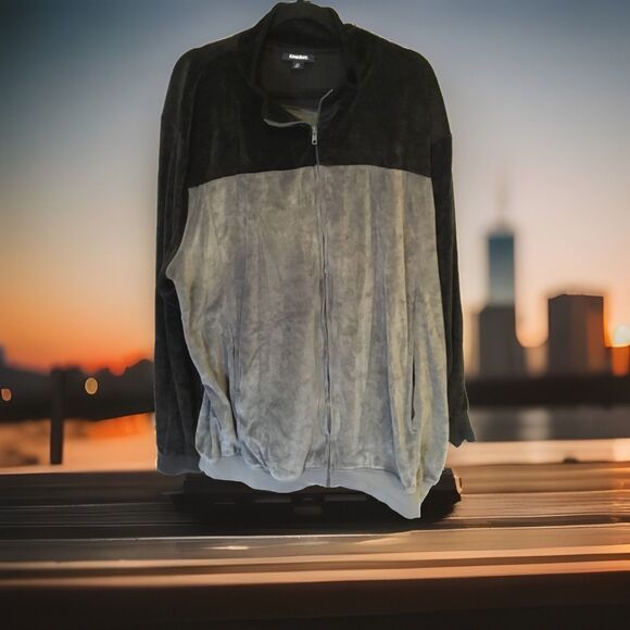 BIG & TALL King Size Velour Tracksuit Sweatsuit Set Black/Grey 2XLT GUC - Picture 3 of 11